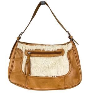 Vintage Desmo Purse Soft Supple Cognac Leather Fur Trim Bohemian Retro Italian